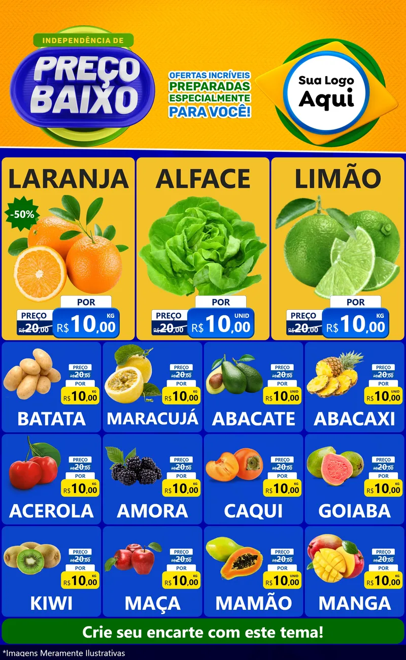 Modelo de Encarte para Encarte Grande com o tema Independência de Preço Baixo para Hortifrúti