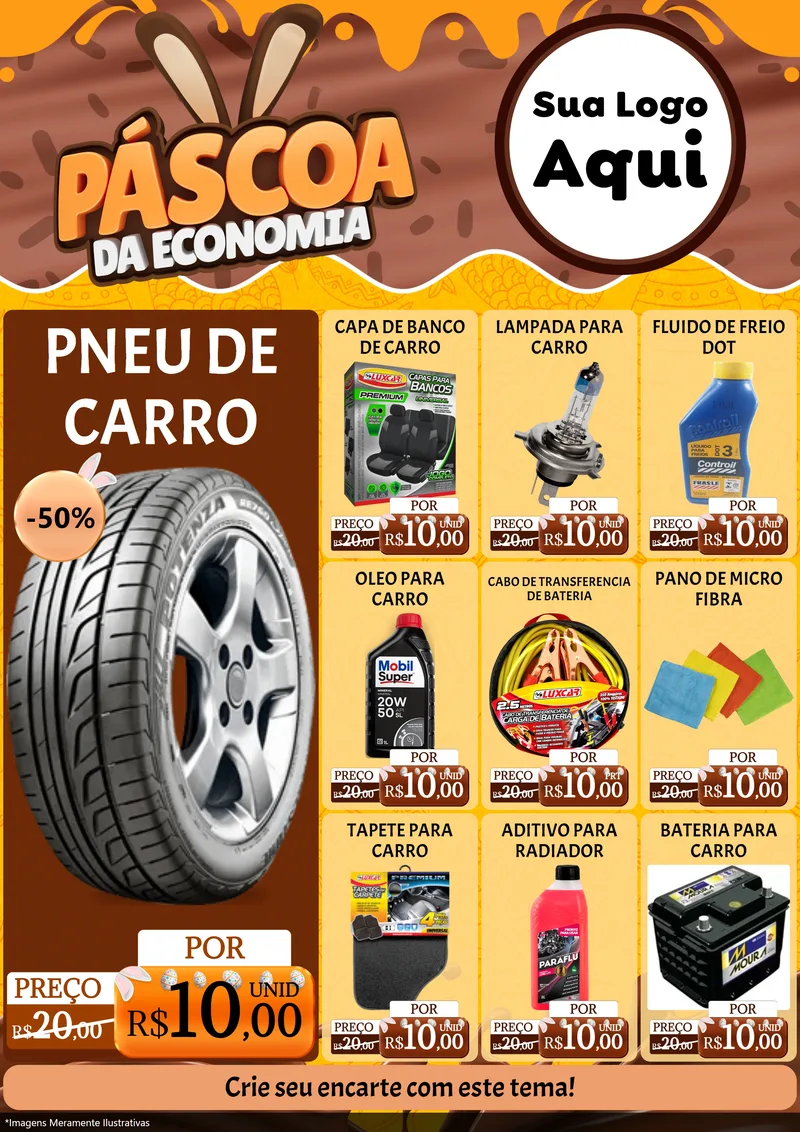 Modelo de Encarte para Encarte A4 Vertical com o tema Páscoa da Economia para Auto peças