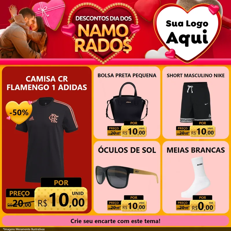 Modelo de Rede Social para Feed Facebook com o tema Descontos Dia dos Namorados para Roupas e acessórios