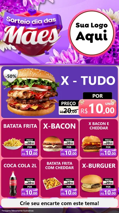 Modelo de Rede Social para Stories com o tema Sorteio Dia das Mães para Hamburgueria