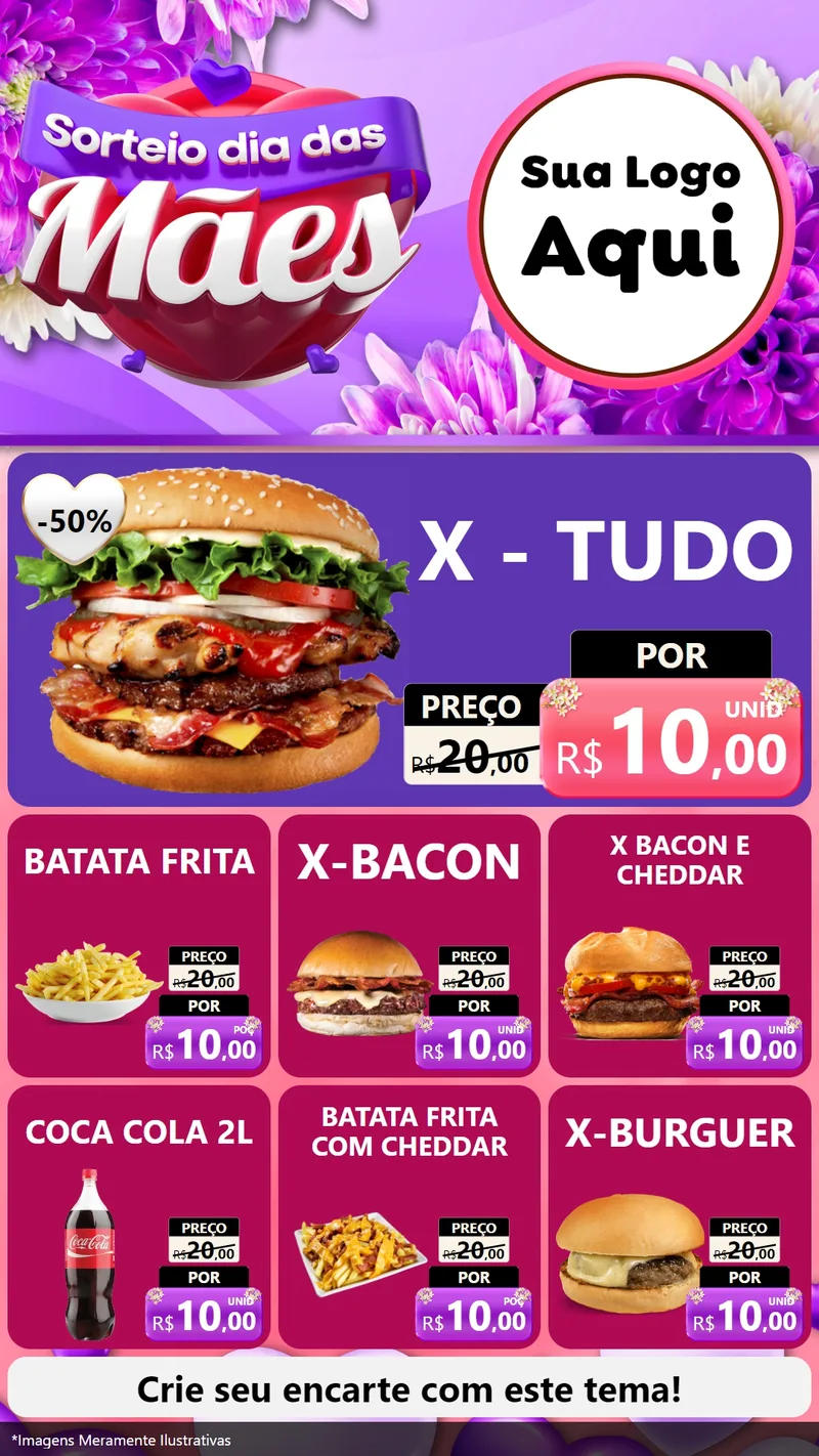 Modelo de Rede Social para Stories com o tema Sorteio Dia das Mães para Hamburgueria