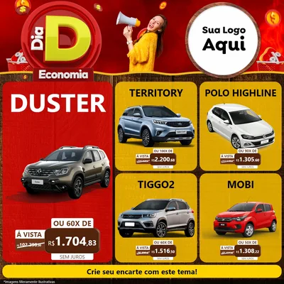 Modelo de Rede Social para Feed Facebook com o tema Dia D Economia para Concessionaria de Carros