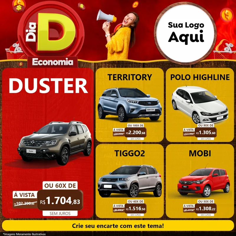 Modelo de Rede Social para Feed Facebook com o tema Dia D Economia para Concessionaria de Carros