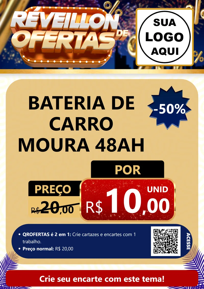 Modelo de Cartaz para Cartaz A4 Vertical com o tema Réveillon de Ofertas para Baterias Elétricas