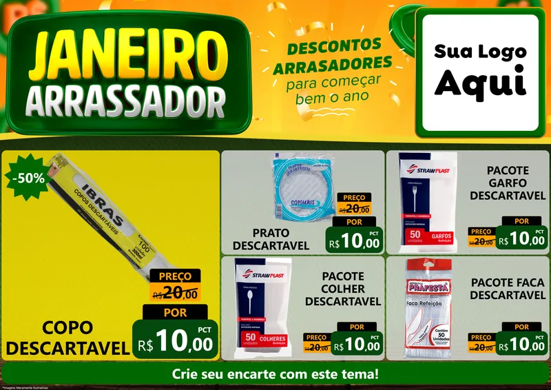 Modelo de Encarte para Encarte A4 Horizontal com o tema Janeiro Arrasador para Embalagens