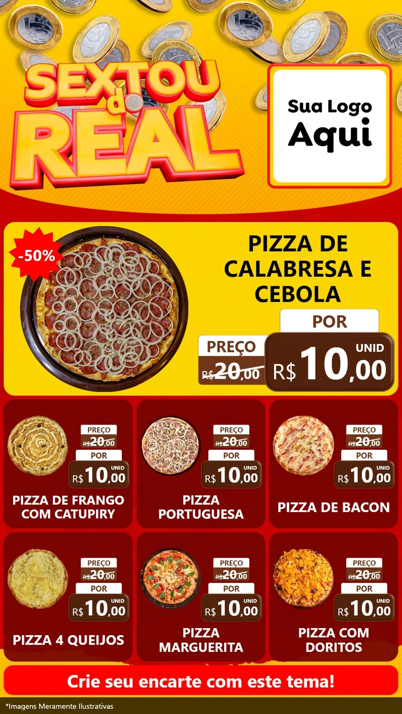 Modelo de Rede Social para Stories com o tema Sextou do Real para Pizzaria