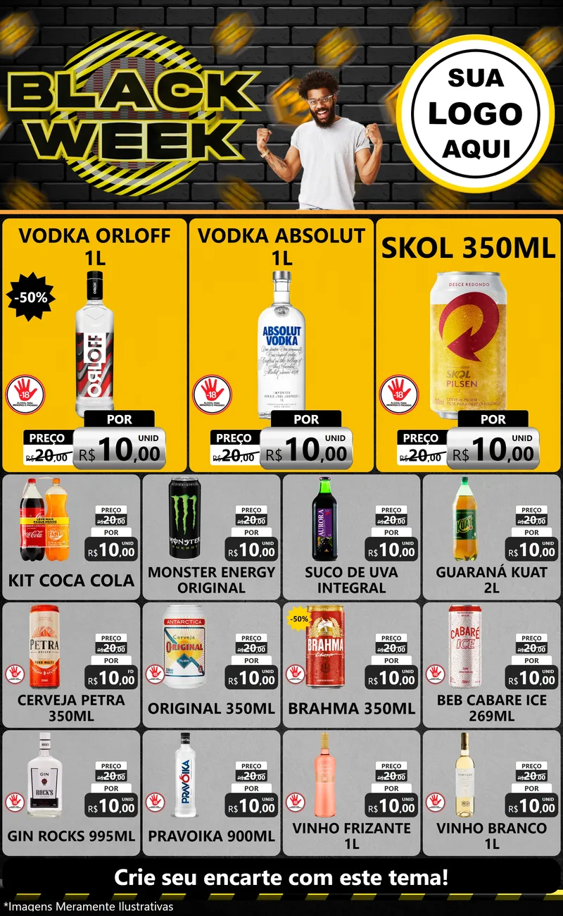 Modelo de Encarte para Encarte Grande com o tema Black Week para Distribuidora de bebidas
