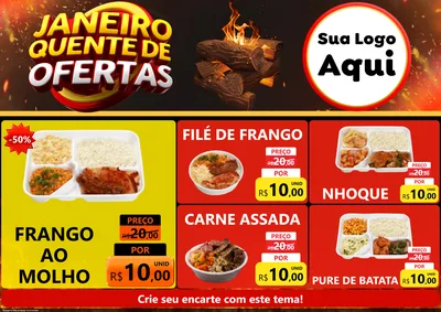 Modelo de Encarte para Encarte A4 Horizontal com o tema Janeiro Quente de Ofertas para Restaurante