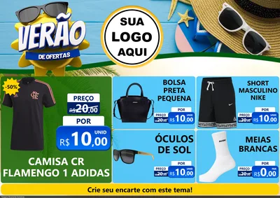 Modelo de Encarte para Encarte A4 Horizontal com o tema Verão de Ofertas para Roupas e acessórios