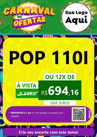 Modelo de Cartaz para Cartaz A4 Vertical com o tema Carnaval de Ofertas para Concessionaria de Motos