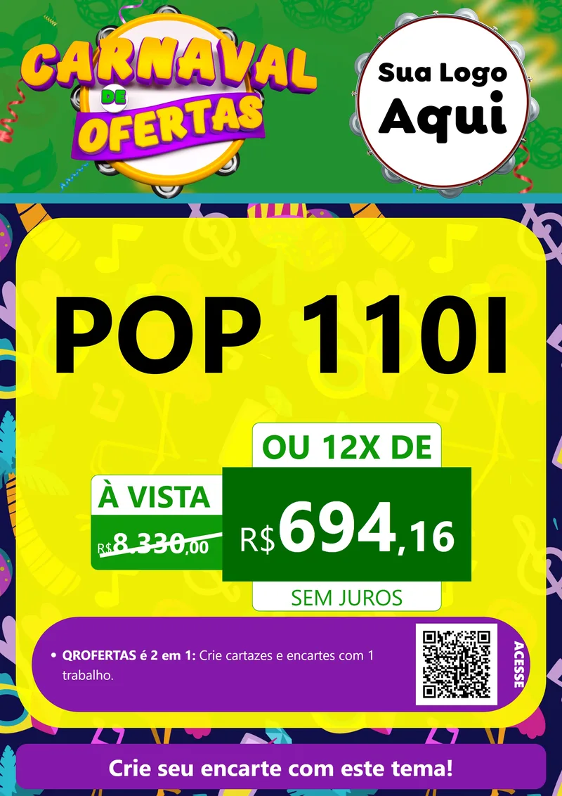 Modelo de Cartaz para Cartaz A4 Vertical com o tema Carnaval de Ofertas para Concessionaria de Motos