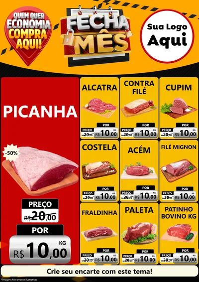 Modelo de Encarte para Encarte A4 Vertical com o tema Fecha Mês para Açougue