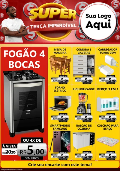 Modelo de Encarte para Encarte A4 Vertical com o tema Super Terça Imperdível para Móveis e Eletro
