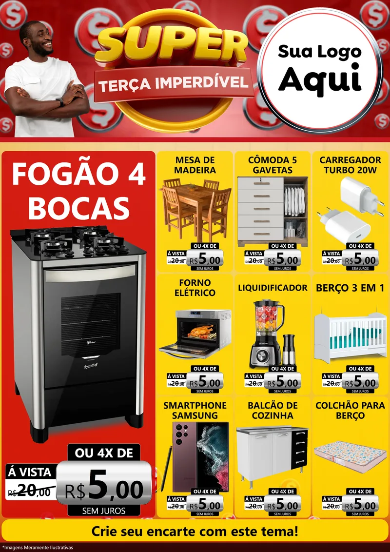 Modelo de Encarte para Encarte A4 Vertical com o tema Super Terça Imperdível para Móveis e Eletro