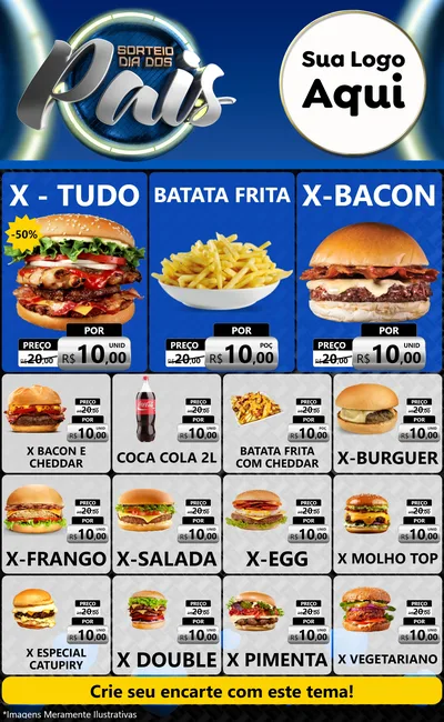 Modelo de Encarte para Encarte Grande com o tema Sorteio Dia Dos Pais para Hamburgueria