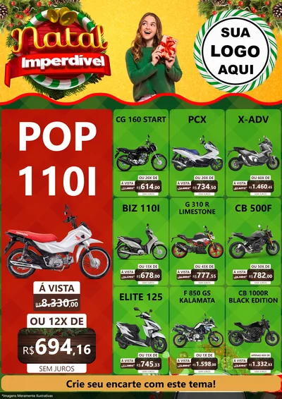 Modelo de Encarte para Encarte A4 Vertical com o tema Natal Imperdível para Concessionaria de Motos