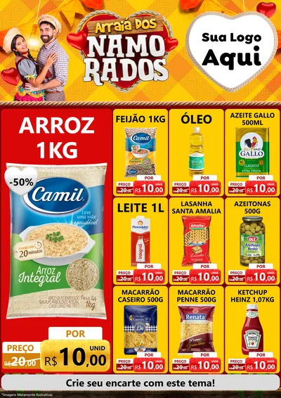 Modelo de Encarte para Encarte A4 Vertical com o tema Arraiá dos Namorados para Supermercado