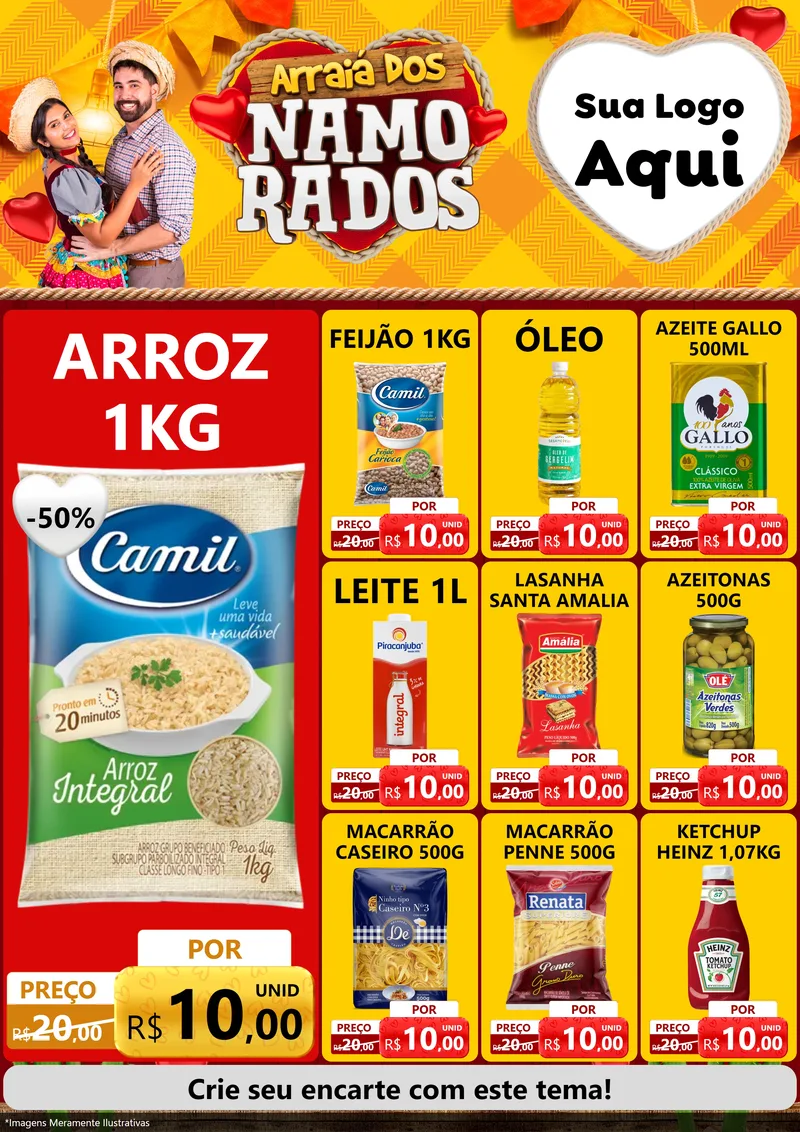 Modelo de Encarte para Encarte A4 Vertical com o tema Arraiá dos Namorados para Supermercado