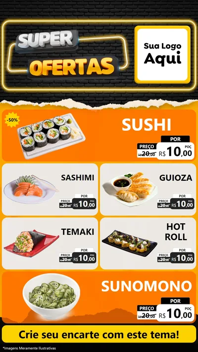 Modelo de TV para TV Vertical com o tema Super Ofertas para Comida japonesa