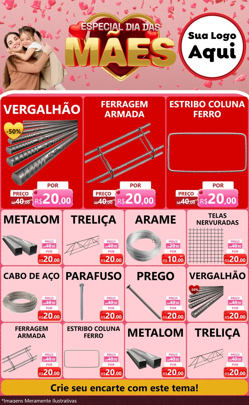 Modelo de Encarte para Encarte Grande com o tema Especial Dia Das Mães para Ferragens