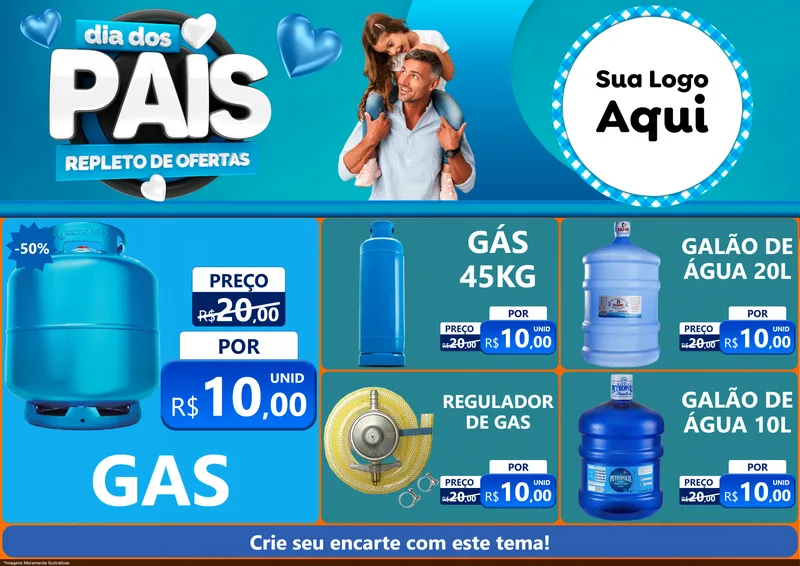 Modelo de Encarte para Encarte A4 Horizontal com o tema Dia Dos Pais Repleto de Ofertas para Água e gás