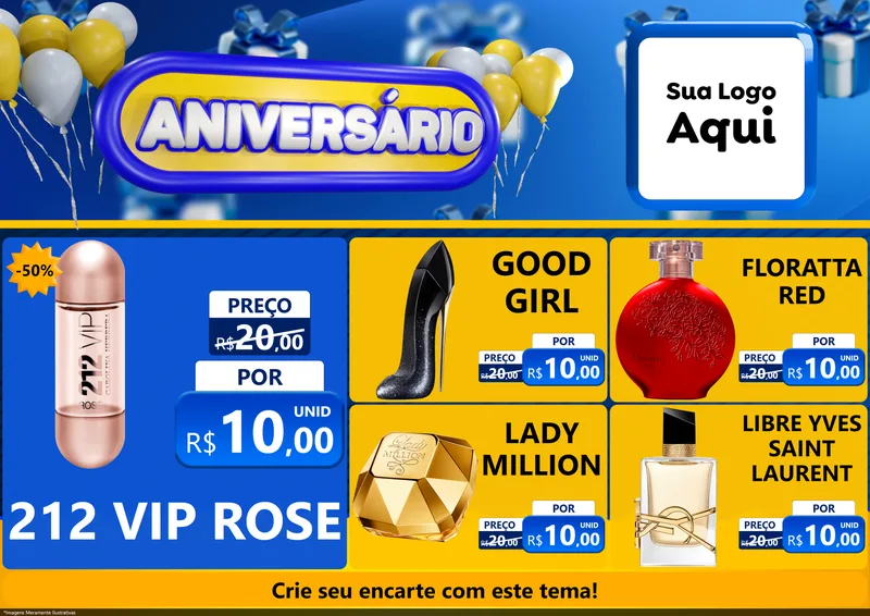 Modelo de Encarte para Encarte A4 Horizontal com o tema Aniversário para Perfumes