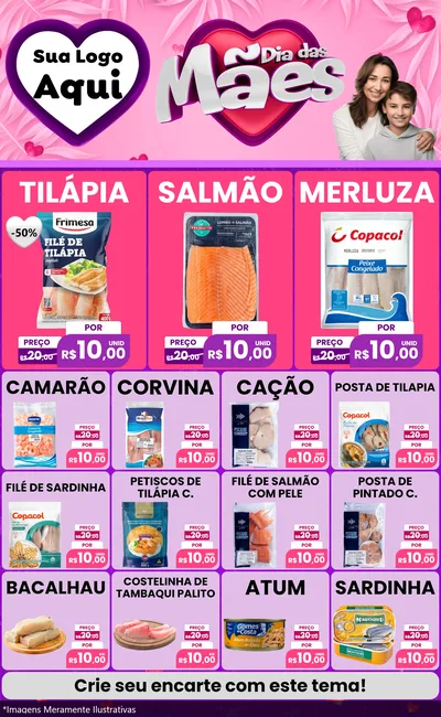 Modelo de Encarte para Encarte Grande com o tema Dia das Mães para Peixaria