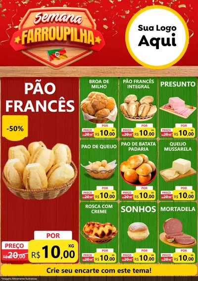 Modelo de Encarte para Encarte A4 Vertical com o tema Semana Farroupilha para Padaria