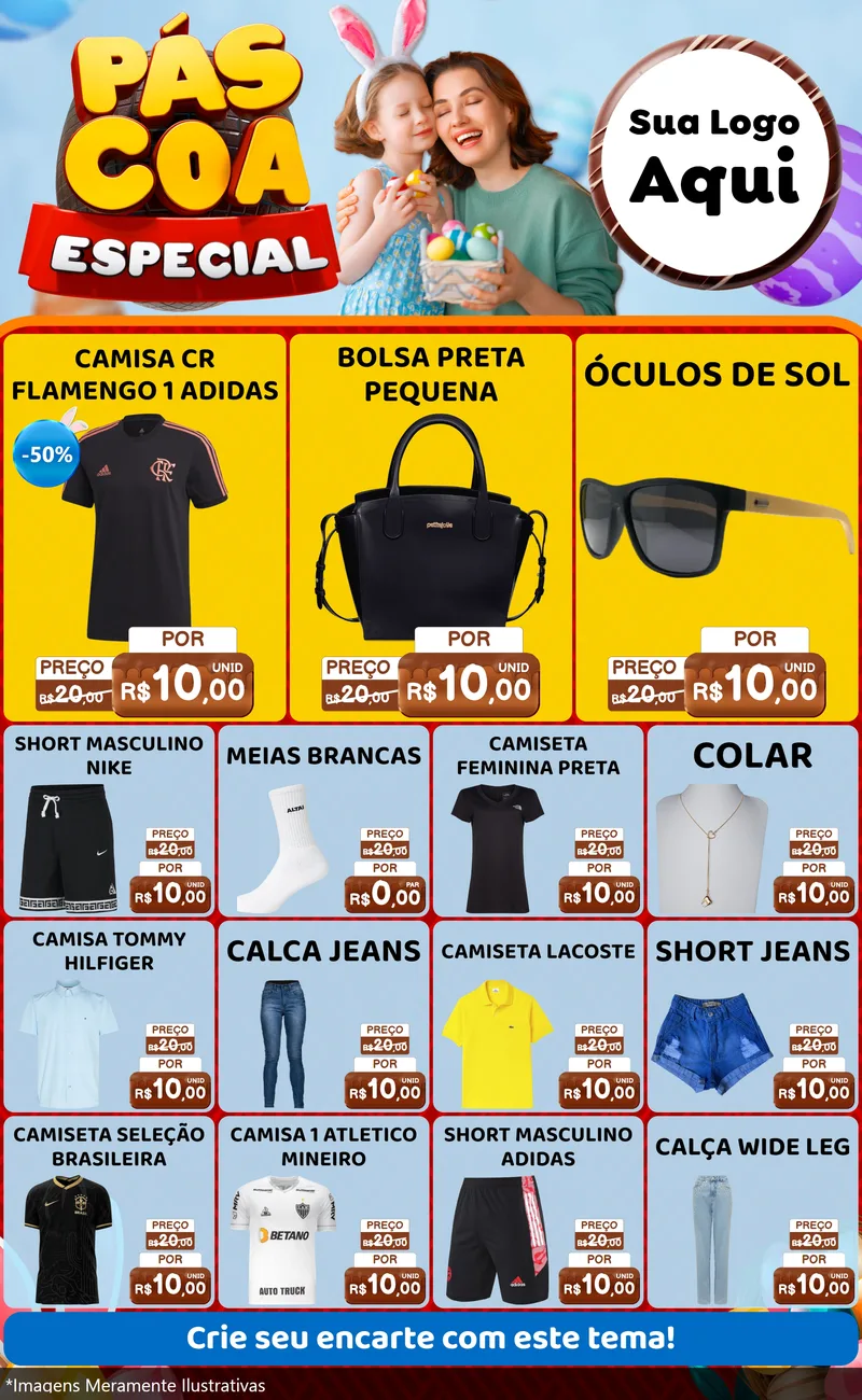 Modelo de Encarte para Encarte Grande com o tema Páscoa Especial para Roupas e acessórios