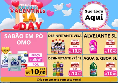 Modelo de Encarte para Encarte A4 Horizontal com o tema Valentine's Day para Produtos de Limpeza