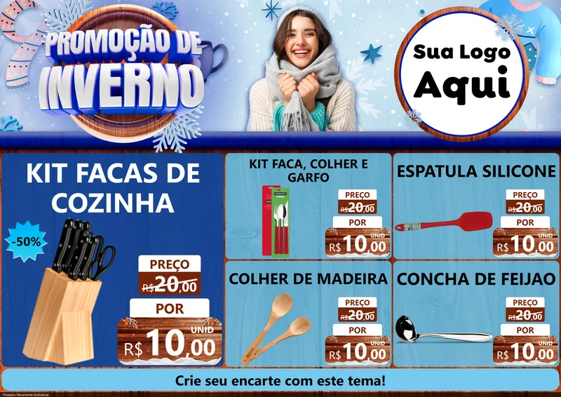 Modelo de Encarte para Encarte A4 Horizontal com o tema Promoção de Inverno para Utilidades Domésticas
