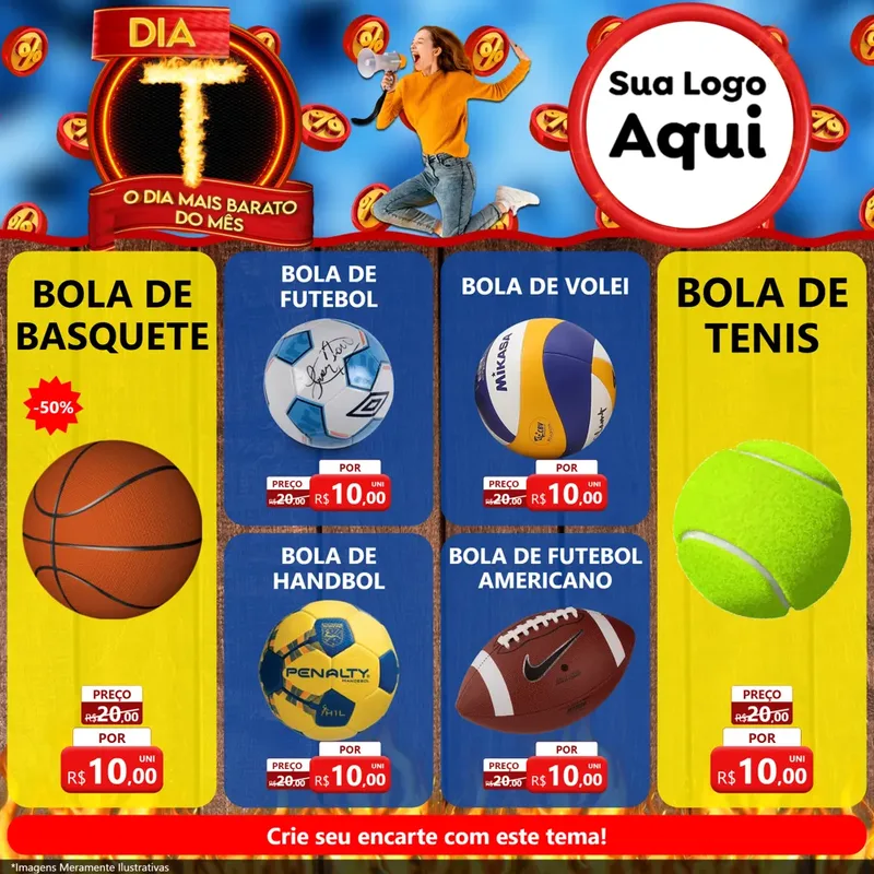 Modelo de Rede Social para Feed Facebook com o tema Dia T - O Dia Mais Barato Do Mês para Artigos Esportivos