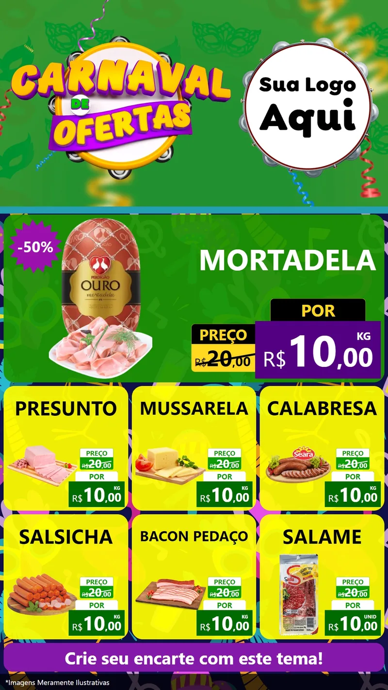 Modelo de Rede Social para Stories com o tema Carnaval de Ofertas para Frios e Laticínios