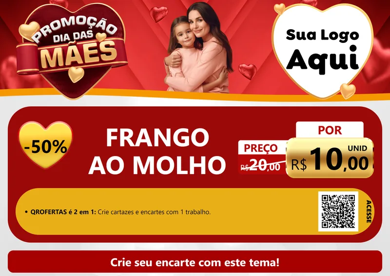 Modelo de Cartaz para Cartaz A4 Horizontal com o tema Promoção Dia das Mães para Restaurante
