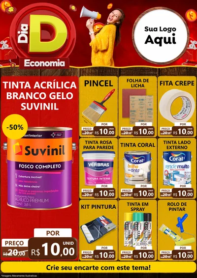 Modelo de Encarte para Encarte A4 Vertical com o tema Dia D Economia para Tintas e Ferramentas