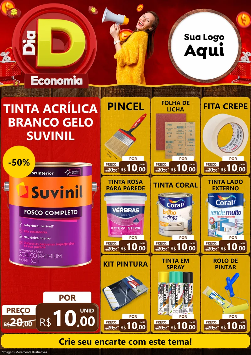 Modelo de Encarte para Encarte A4 Vertical com o tema Dia D Economia para Tintas e Ferramentas