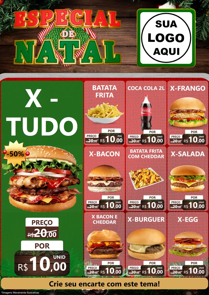Modelo de Encarte para Encarte A4 Vertical com o tema Especial de Natal para Hamburgueria