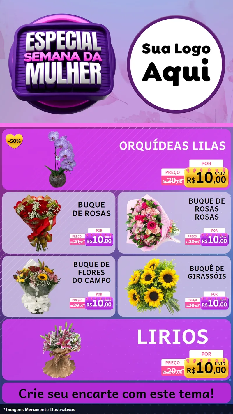 Modelo de TV para TV Vertical com o tema Especial Semana da Mulher para Floricultura e jardim