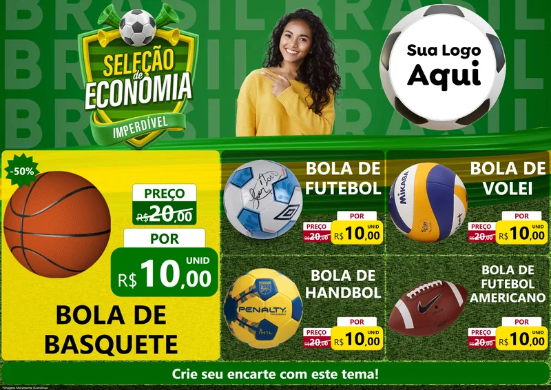 Modelo de Encarte para Encarte A4 Horizontal com o tema Seleção de Economia - Copa para Artigos Esportivos