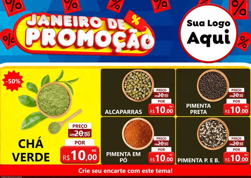Modelo de Encarte para Encarte A4 Horizontal com o tema Janeiro de Promoção para Produtos Naturais