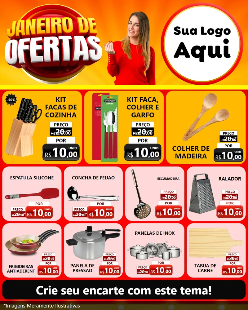 Modelo de Rede Social para Feed Instagram com o tema Janeiro de Ofertas para Utilidades Domésticas