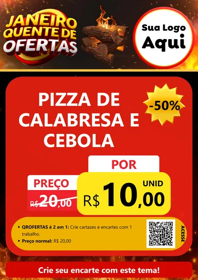 Modelo de Cartaz para Cartaz A4 Vertical com o tema Janeiro Quente de Ofertas para Pizzaria