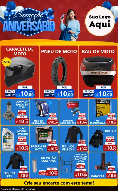 Modelo de Encarte para Encarte Grande com o tema Promoção de Aniversário para Moto peças