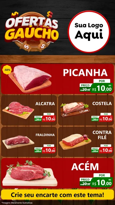Modelo de TV para TV Vertical com o tema Ofertas Dia do Gaúcho para Açougue