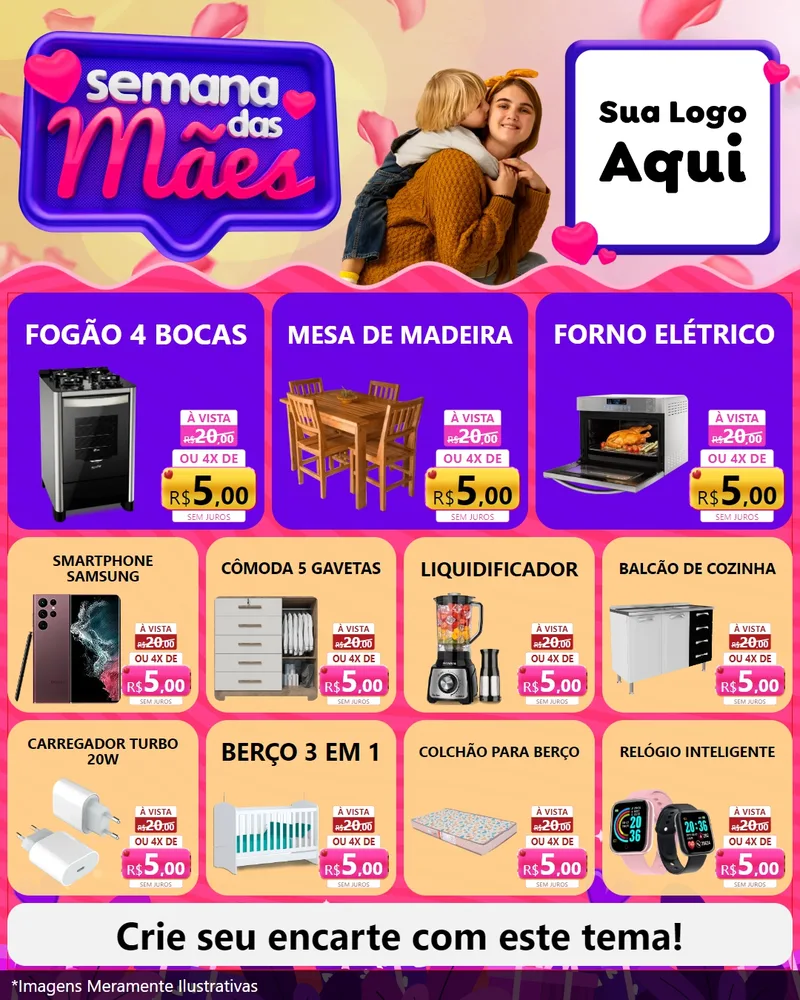 Modelo de Rede Social para Feed Instagram com o tema Semana das Mães para Móveis e Eletro