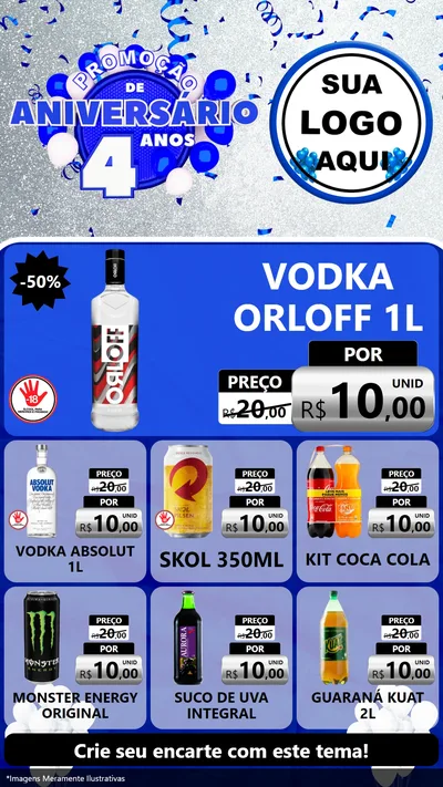 Modelo de Rede Social para Stories com o tema Promoção de Aniversário - 4 Anos para Distribuidora de bebidas