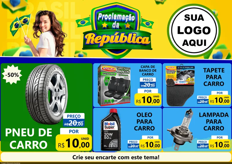 Modelo de Encarte para Encarte A4 Horizontal com o tema Proclamação da República para Auto peças
