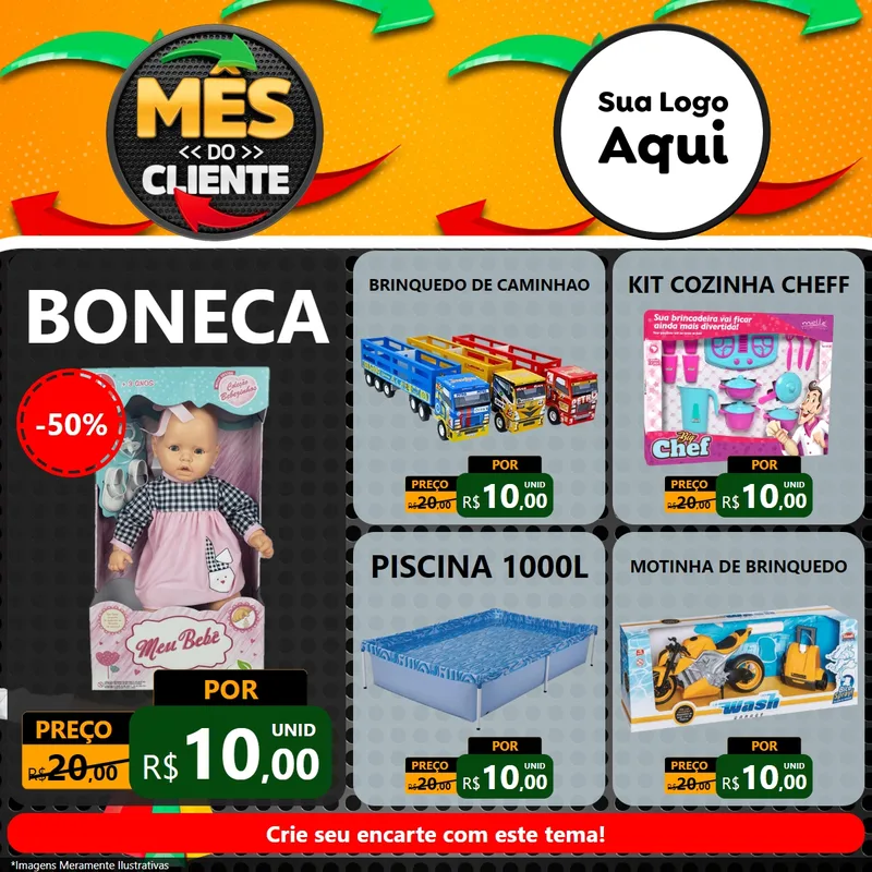 Modelo de Rede Social para Feed Facebook com o tema Mês do Cliente para Brinquedos