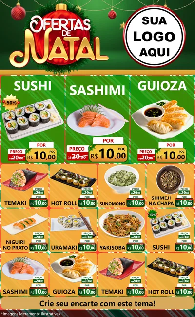 Modelo de Encarte para Encarte Grande com o tema Ofertas de Natal para Comida japonesa