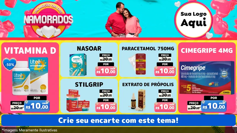 Modelo de TV para TV Horizontal com o tema Promoção Dia dos Namorados para Farmácia